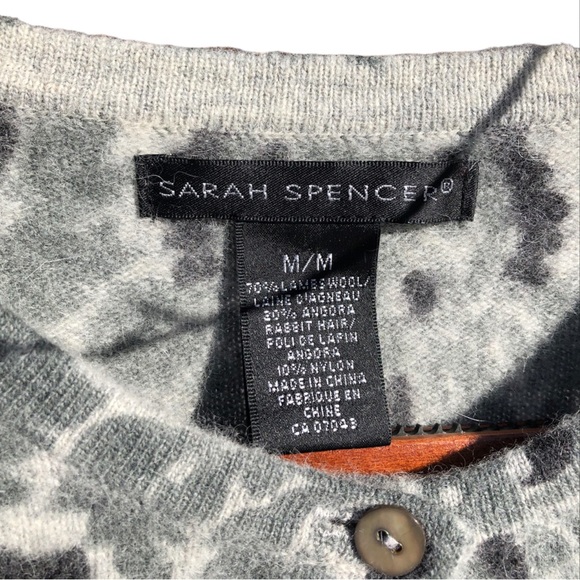 Sarah Spencer grey black white wool sweater / cardigan M medium - Picture 3 of 6